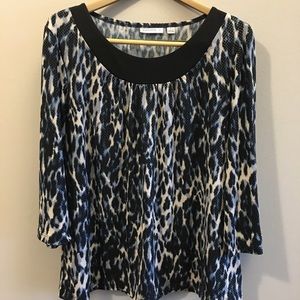 Susan Graver Blouse, multi, 3/4 sleeve, large